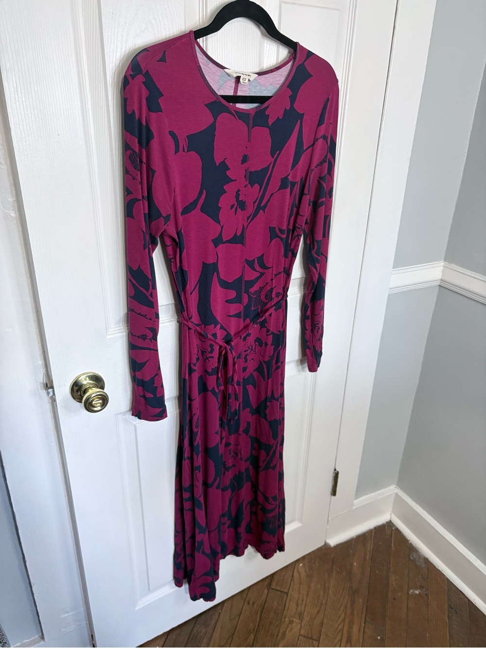 Boden | Lucy Jersey Midi Dress | Wine Burgundy Navy Floral Size 10R - Picture 3 of 10